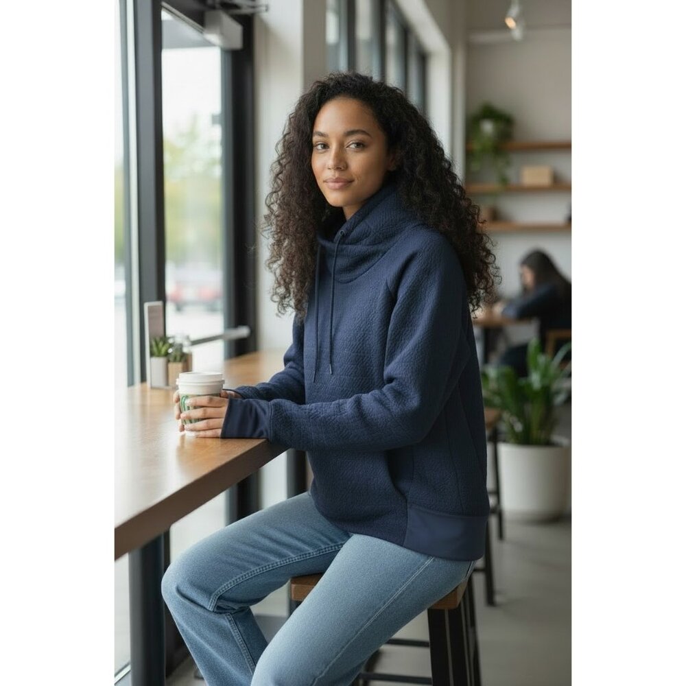 NWT Athleta Sweatshirt Jacquard Elevation Blue Textured Mock Neck Pullover Sz. M